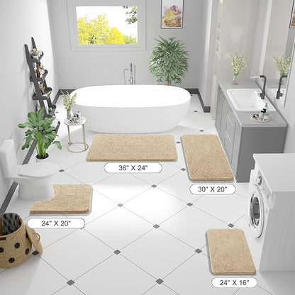 OLANLY Bathroom Runner Rugs 59x20, Extra Soft Absorbent Chenille Bath Rugs, Rubber Backing Quick Dry, Machine Washable Long Bath Mats for Bathroom Floor, Tub and Shower, Home Decor Accessories, Beige