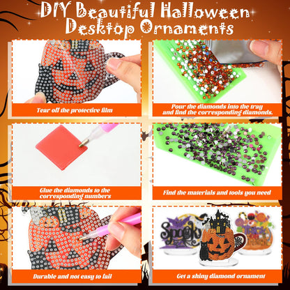 Kosiz 9 Pcs Halloween Diamond Painting Table Decorations Halloween Diamond Art Kits for Adults Double Sided Acrylic Bat Pumpkin Ghost Centerpieces for Tabletop DIY Crafts Gifts Party Decor Home