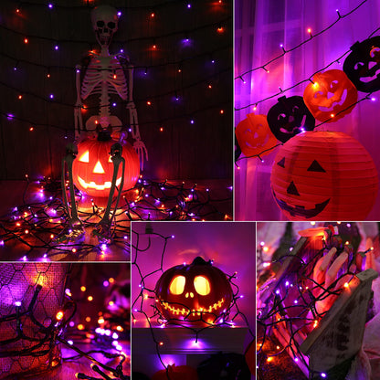 Joomer Orange Purple Halloween Lights, 66ft 200 LED Battery Operated String Lights Waterproof with 8 Modes & Timer Function for Halloween Outdoor Indoor Decorations