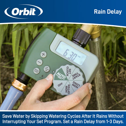 Orbit Programmable Digital Hose Watering Timer - 2 Outlet - Battery Powered - with LCD Screen - Built-in Rain Delay - Water-Resistant - 58910
