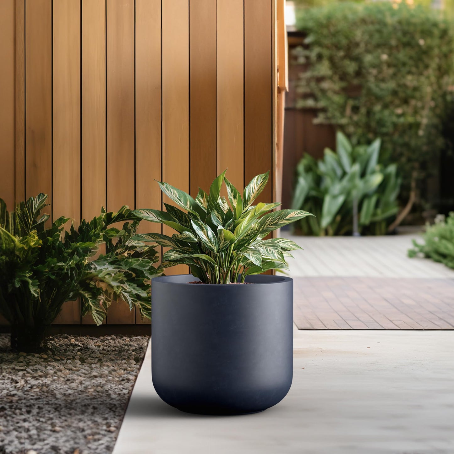 Kante Round Concrete Planter, 17.3 Inch Dia Classic-Style Large Pot with Drainage, Charcoal Finish with Painted Interior, for Indoor & Outdoor Plants, Home, Patio and Garden