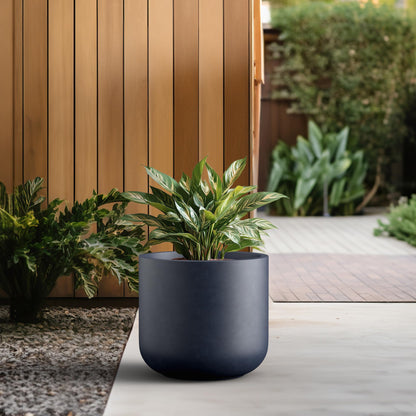 Kante Round Concrete Planter, 17.3 Inch Dia Classic-Style Large Pot with Drainage, Charcoal Finish with Painted Interior, for Indoor & Outdoor Plants, Home, Patio and Garden