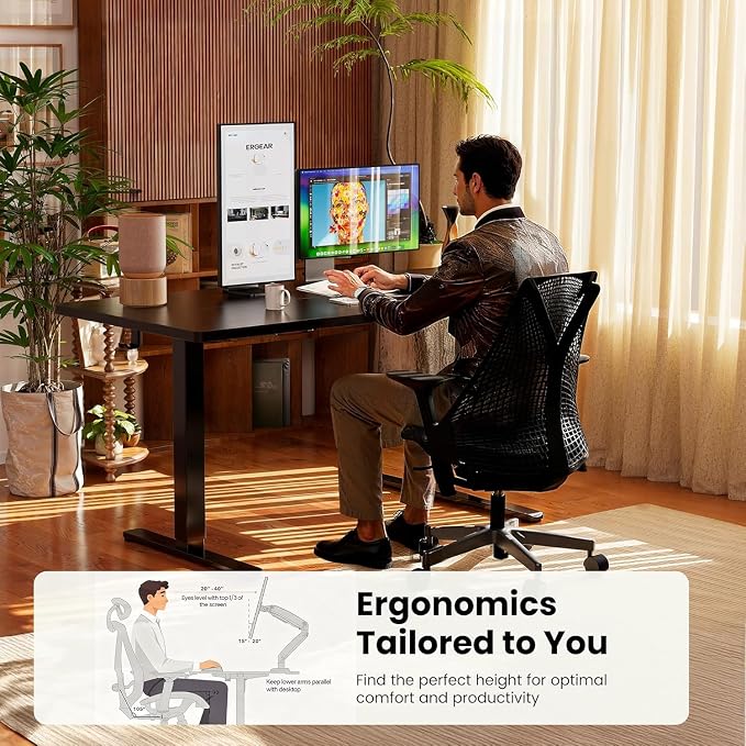 ErGear Height Adjustable Electric Standing Desk, 63 x 28 Inches Sit Stand up Desk, Memory Computer Home Office Desk, Carbon Fiber Black