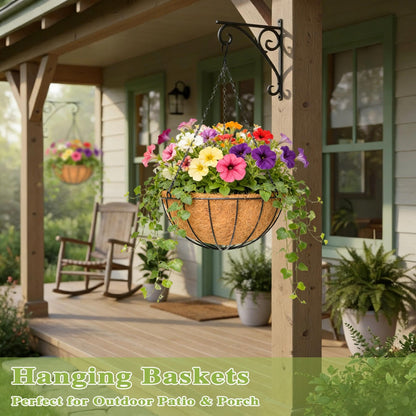 Qusuxi 4 Pack 12 Inch Hanging Baskets for Plants Outdoor Metal Hanging Planter Hanging Flower Baskets with Coco Fiber Liners Chain Round Wire Plant Holder Hangings Flower Pots(Watermelon)