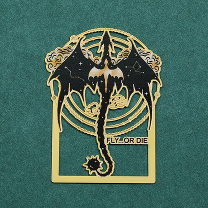 Fantasy Fourth Wing Dragon Bookmark - Cute Metal Bookmark Combines Dragons, Swords, Glow-in-The-Dark Feathers Elements, a Collectible Gift for Novel Fans Book Lover(2pcs Style B)