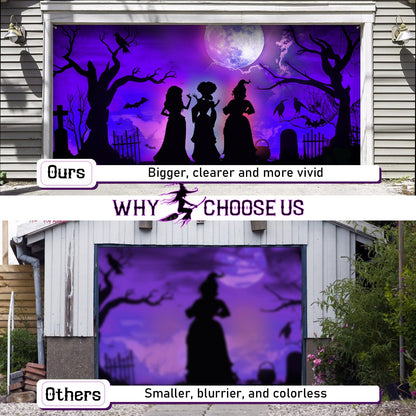 7 x 16 Ft Halloween Garage Door Cover Decorations Outdoor, Large Hocus Pocus Witches Silhouette Decor, Scary Double Garage Buddy Halloween for Home Wall Window Patio Yard Outside
