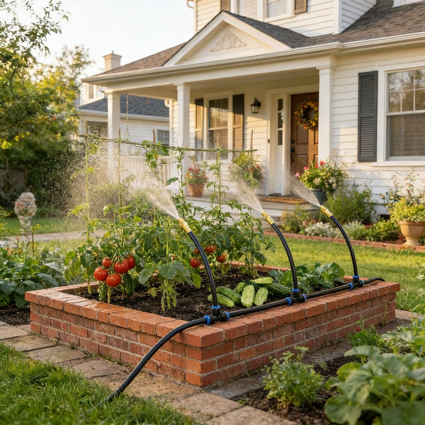 2026-Upgrade 100Ft 1/4" Drip Irrigation System,Garden Watering Kit with 20Pcs 360° Adjustable Copper Nozzles,Automatic Atomizing Sprinkler,DIY for Outdoor,Lawn,Greenhouse,Raised Beds (100FT/20pcs)