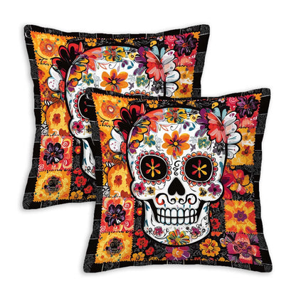 NenuVainl Throw Pillow Covers 18x18 Set of 2, Sugar Skull Cushion Covers, Decorative Square Pillowcases for Couch, Bedroom, Living Room