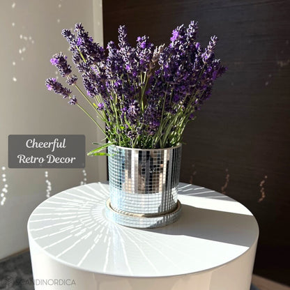 SCANDINORDICA Disco Ball Planter 6" Rose Gold with Chain and Macrame Hanger and Disco Ball Planter Pot 4.3" with Saucer (0.2x0.2 mirror tiles)