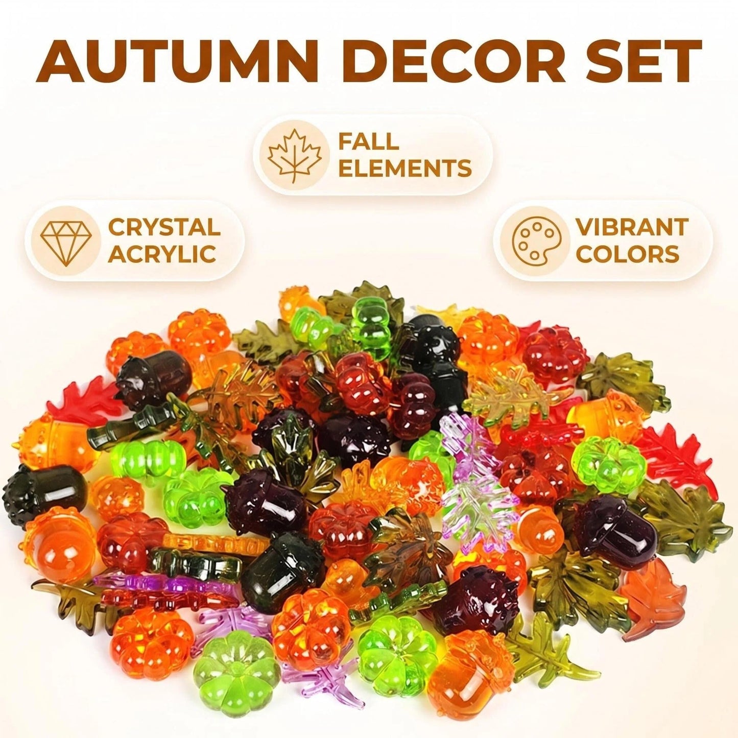 HappyFiller Fall Vase Filler Decorative Acrylic Pumpkins Squirrel Acorns Leaves Gems 15 Styles 88 PCS for Party Table Scatters,Harvest Thanksgiving Craft,Sensory Bin Fillers,Home Decor