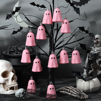 Tigeen 12 Pcs Halloween Hanging Ornaments Cute Ghost Decoration Halloween Tree Decoration Plastic Decorative Mini Ghost Ornaments for Home Tree Party Supplies (Cute,Pink)