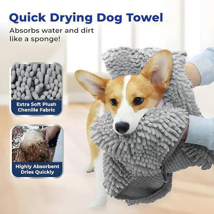 Muddy Mat Doggy Dryer, Highly Absorbent Microfiber Washable Dog Shammy Quick Drying Towel Absorber - Extra Soft Plush Wrap Chenille Bath Towels to Dry Soggy Large Pets & Small Puppy-Grey 19"x46"