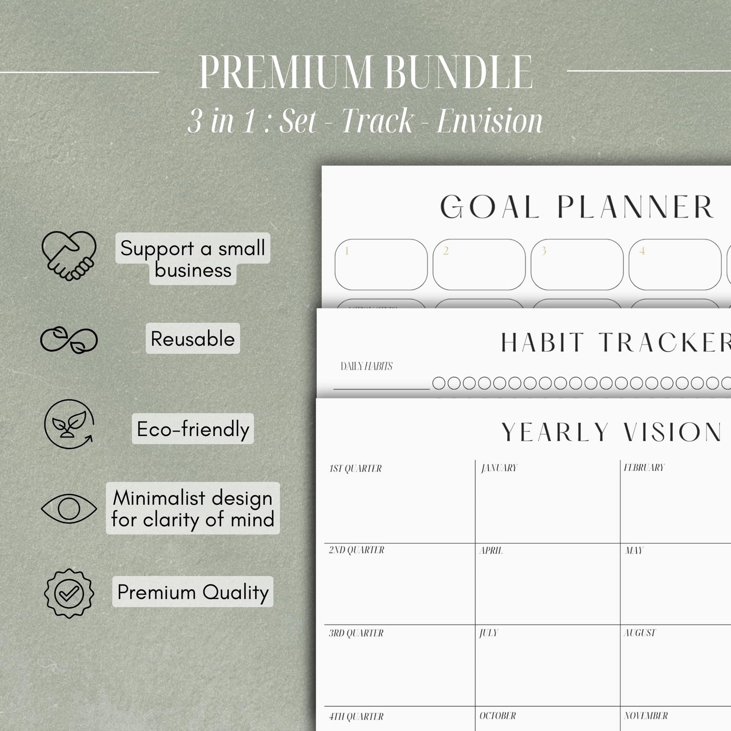 Magnetic Goal Planner Set: Reusable Dry Erase Habit Tracker, Vision Board, Purpose Planner and Workout Calendar Minimalist Wall Calendar Aesthetic Planner, Year at a Glance Wall Calendar 2025