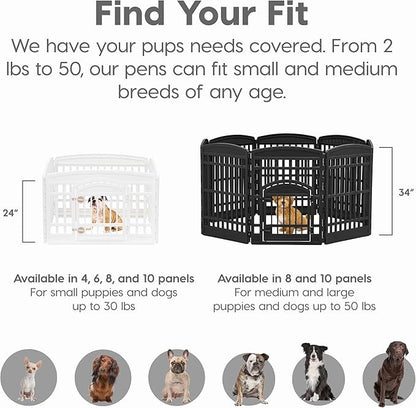 IRIS USA Dog Playpen 24" 4-Panel Puppy Playpen, 35 x 35 x 24, Puppy Fence, Dog Playpen, Dog Play Pen Indoors, Pet Fence, Puppies/Small Dogs, White