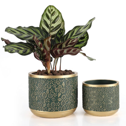 Ten-stone 6 +4.4 Inch Cement Planter Decorative Pots with Drainage Hole for All House Plants, Succulents, Flowers, and Cactus (Green)