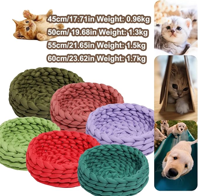 Woven Dog Bed Basket, Knitted Cotton Cat Bed Round Washable Woven Cat Pet Bed Chunky Dog Basket, Orthopedic, Chunky Knit Dog Nest,Dog Bed,Dog Cave,Dog Bedding(Red 1,17")
