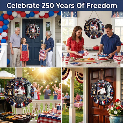 250 Anniversary USA Wreath, Wooden Eagle Door Sign 177-2026 Patriotic Front Door Decor for 4th of July Independence Day Home Porch Wall, 11.8 Inch