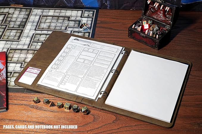 Forged Dice Co. Game-Folio PU Leather Portfolio Binder - Gaming Binder for DND Character Sheets with DND Spell Cards Organizer and Clear Front Pocket - Compatible with Dungeons and Dragons RPG - Green