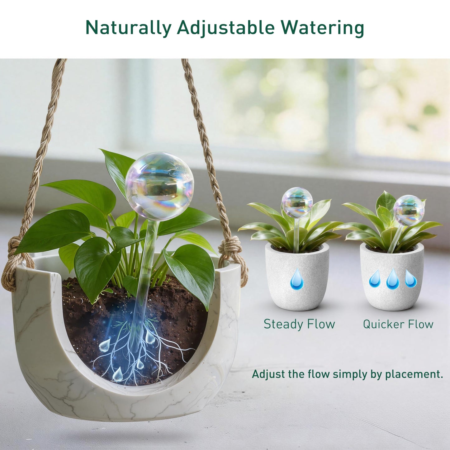 Soilagua Large Extra-Thick Clear Glass Plant Watering Globes, Rainbow Gradient Self Watering Devices for Indoor & Outdoor Plants, AutomaticWaterer Spikes, Perfect for Daily or Vacation Use, 2-Pack