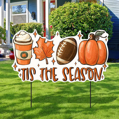 Shimeyao 24 Inch Fall Garden Stakes Outdoor Tis The Season Sign Fall Football Metal Yard Sign, Front Door Decor Signs for Thanksgiving Decorations Autumn Harvest Patio Lawn Walkway