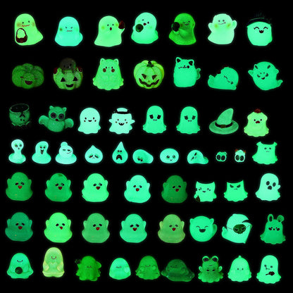 Sonwyoung 58 Pcs Halloween Luminous Mini Figures Glow in Dark Tiny Resin Figures Set Fairy House Diorama Accessories Halloween Pumpkin Ghost Skull Ornament for Garden Dollhouse Craft DIY (Wizard)