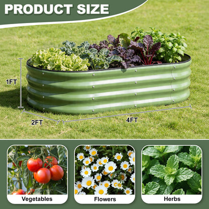 1MORE Galvanized Raised Garden Bed- Planter Garden Boxes Outdoor, Raised Beds for Gardening, 4x2x1ft Metal Garden Bed Kit for Vegetables Flower, Planter Raised Beds with Tools.Green-2pack