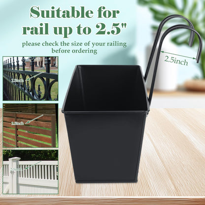 YAYODS 4 Pack Metal Railing Planter Box for Outdoor 16 Inch Hanging Flower Pots for Railing Fence, Deck Hanging Balcony Planters for Garden, Porch, Window (Black)
