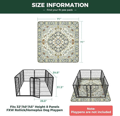 FXW Washable Pee Pads for Dogs, Puppy Pads with Super Absorbent, Specifically Designed for FXW Rollick/Homeplus 32/40/45inch 8 Panels Dog Playpen, 71" Square, Boho Beige, 1 Pack