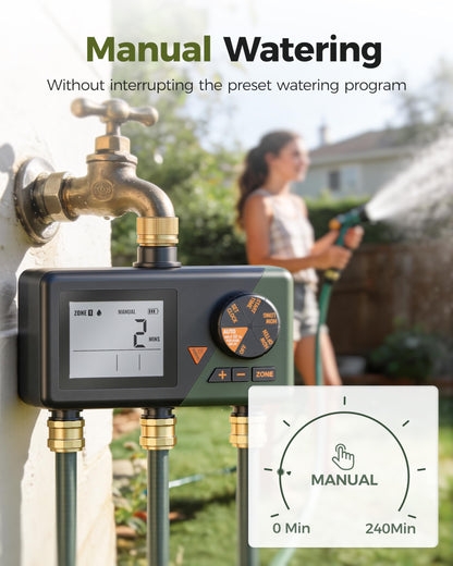 Diivoo Brass 3 Zone Sprinkler Timer, Programmable Hose Timers for Watering 3 Outlet with Large Display, Rain Delay & Manual Mode for Outdoor Automatic Irrigation of Garden, Lawn, Yard
