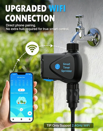 WiFi Water Timer for Garden Hose, No Hub Required, Sprinkler Controller with Built-in Flow Meter, App & Alexa Google Voice Control, IP65 Waterproof Wireless Irrigation for Lawn Greenhouse