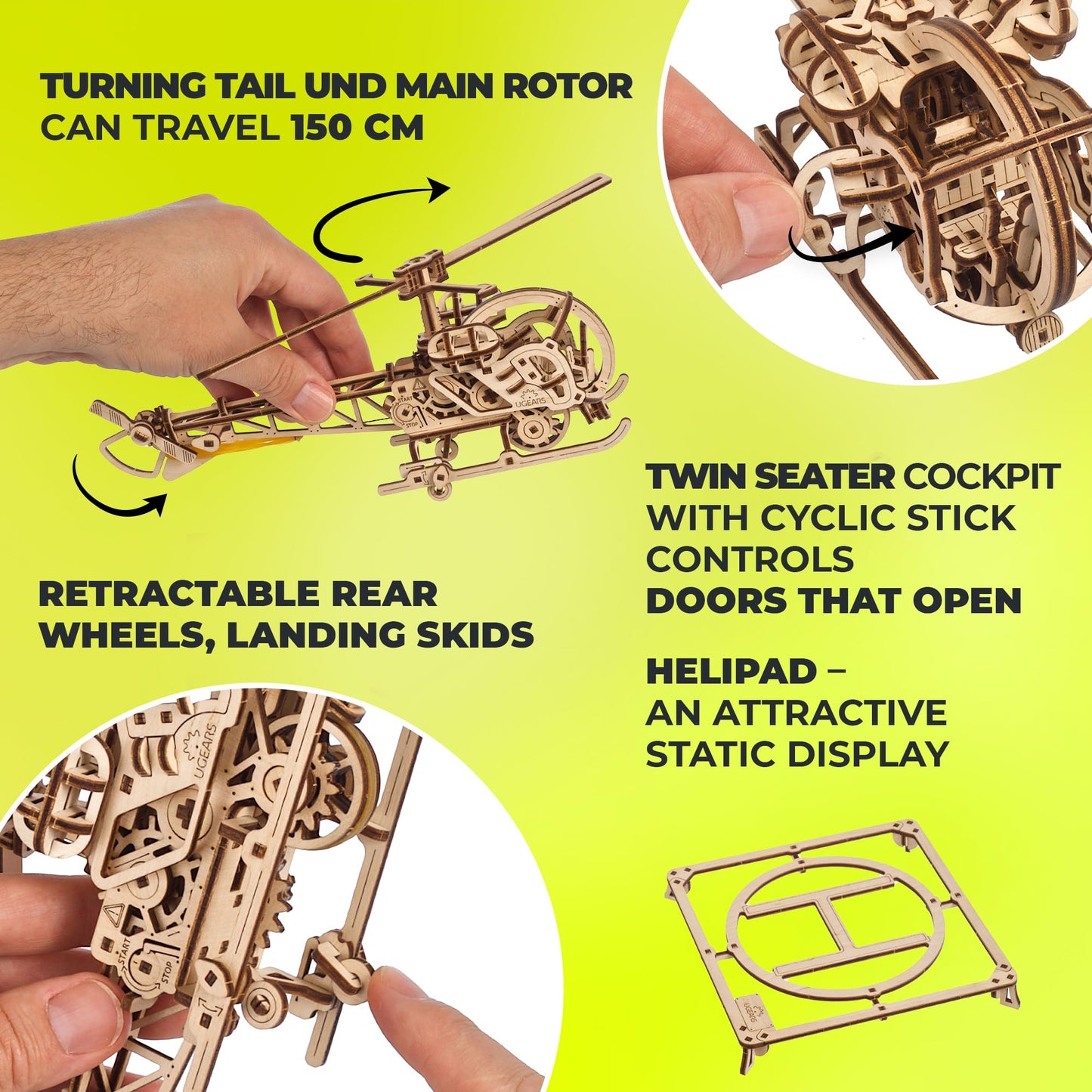 UGEARS Wooden 3D Puzzles for Adults - Easy Mini Helicopter Model Kit – Experience Aerial Innovation with Mechanical Puzzles DIY Kits for Adults - Ideal for Hobbyists, Aviation Enthusiasts - 167 Pcs