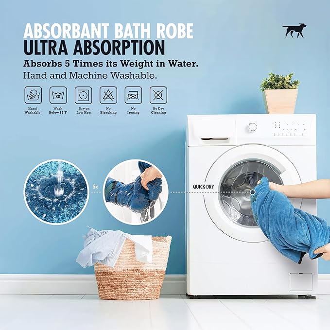 Tuff Pupper Fast Drying Dog Bath Robe | 800 GSM Plush Dog Towel Bathrobe/Dressing Gown | Super Absorbent Pet/Puppy Bathrobe | Adjustable Hood & Belly Strap | Super Soft | Fast Drying (XL, Blue)