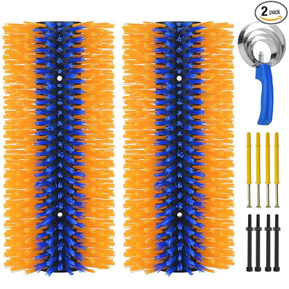 2 Pack Livestock Scratching Brush, Large Horse Grooming Brush Kit With Stainless Steel Curry Comb for Full Massage, Heavy Duty Animal Scratcher for Goat, Cow, Donkey, Horses, Barn or Pasture