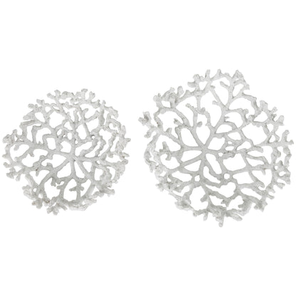 Deco 79 Resin Coral Decorative Bowl Decorative Bowl Textured Decorative Containers, Set of 2 Decorative Keepsake Boxes 13", 12"W, White