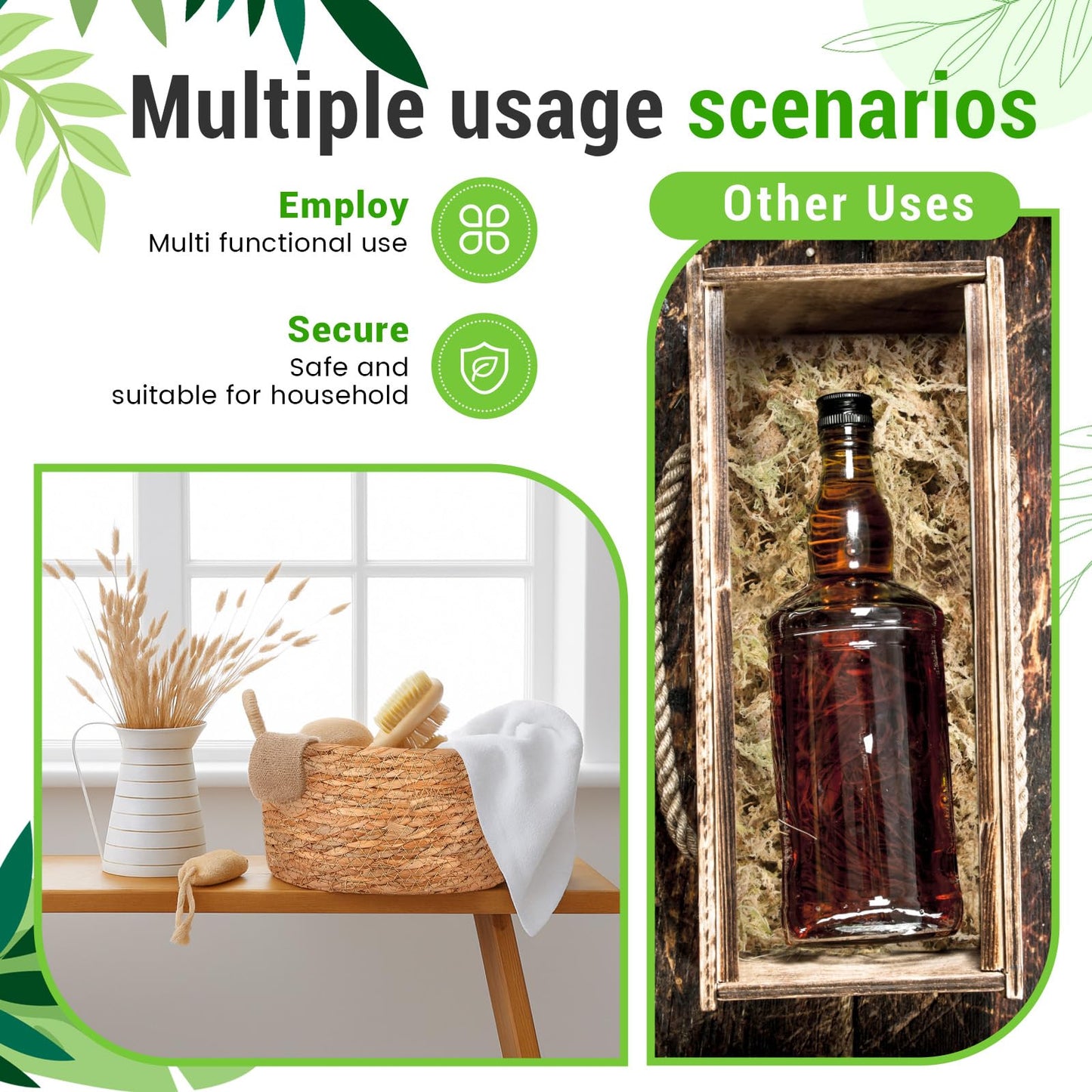 Knitgrip 3 Pack Seagrass Plant Basket Indoor with Artificial Moss 3 Sizes Woven Baskets Flower Pots Planters for Home Decor