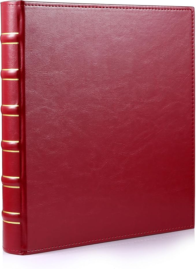 WOT I Vintage Leather Card Binder | Holds 450 Cards, Refillable Leather 3 Ring Binder for MTG/TCG/Sports Cards, Elegant Book-Style Organizer - Red