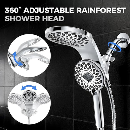 High Pressure Rain Shower Head with Handheld Spray Combo: Detachable Dual Shower Head with 10 Sprays Modes - Upgrade Knob Spray Mode Selector and Magnetic Guidance Docking System