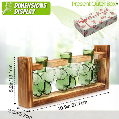 Glass Plant Propagation Station Butterfly Planter Vase with Wooden Stand Birthday Gifts for Women Mom Plant Lovers Office Home Decoration