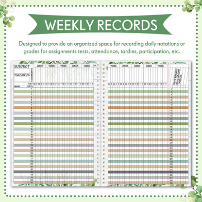Fuyoooo Teacher Record Book Teacher Grade Books 2026-2027 Spiral Bound Record Planner 2026 Class Grade Book Office Favors for Classroom Attendance Decoration Double Sided(Boho Plant)