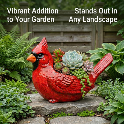 Cardinal Planter Red Resin, Cardinal Bird Succulent Planter with Drainage Hole, Animal Planters for Outdoor Indoor Plants, Cute Decorative Flower Pot for Garden Desk Decor, Bird Lover Gifts