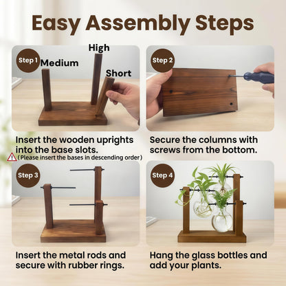 Plant Propagation Station with Glass Propagation Vases, Plant Propagation Jars in Wooden Stand, Hydroponic Vase for Plant Cuttings, Decorative Propagation Station for Home Desk Office