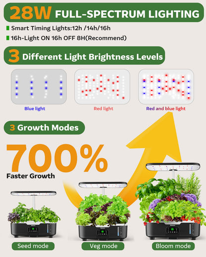 Misting Hydroponic Growing System Kit 15-Pods Indoor Smart Herb Garden Planter with LCD Touch Panel 6L Large Tank for Herb/Vegetables/Flowers/Fruits,Gardening Gifts for Women Men Beginners-Black