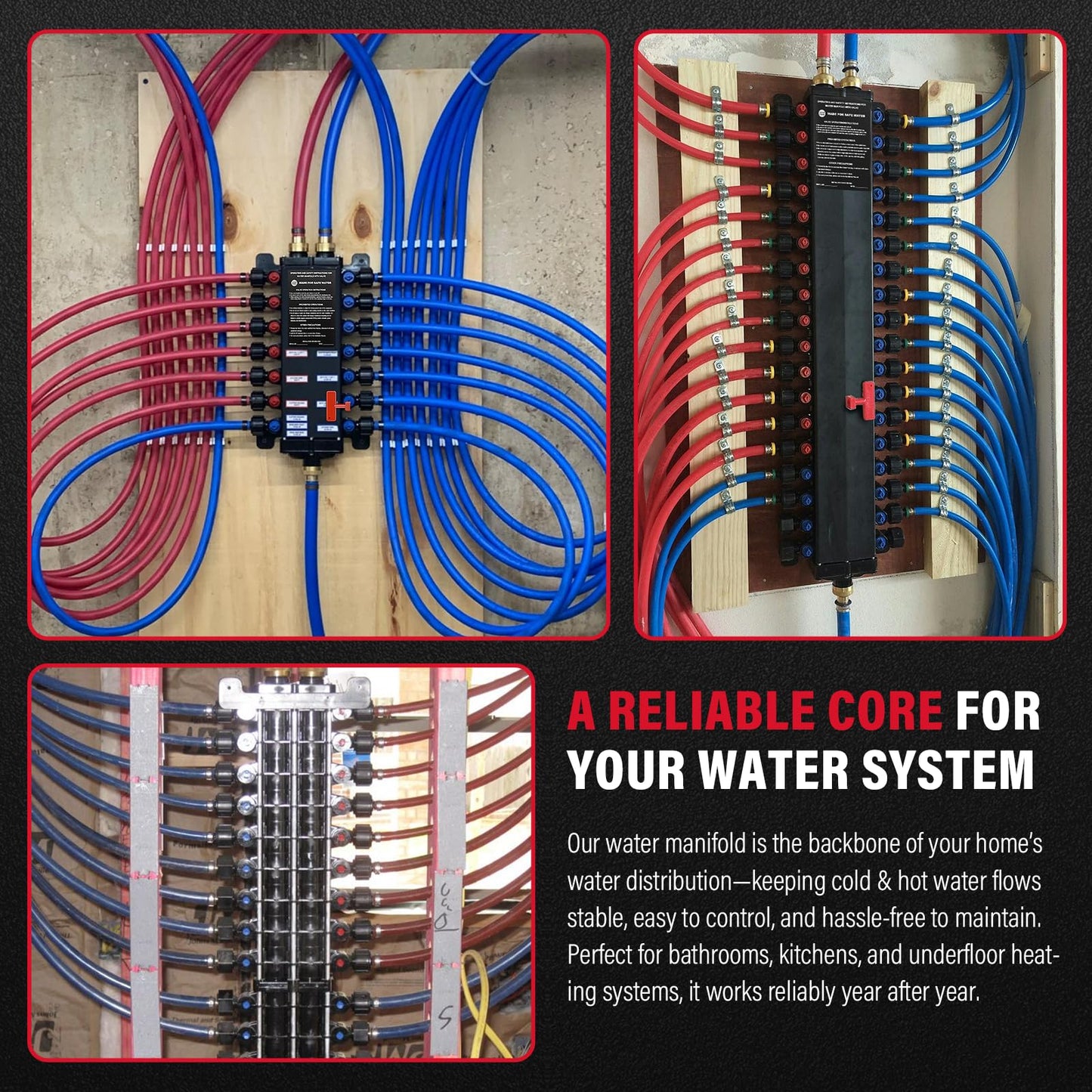 50250 18-Port PEX Manifold | Compatible with viega manabloc | 10 Cold 8 Hot Homerun Water Manifold | 3/4" Inlet 1/2" Zero Lead Alloy PEX Crimp | Quiet Flow & Corrosion Resistant Design