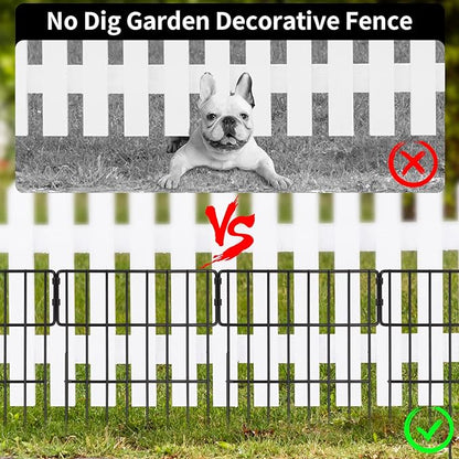 ULIOK Animal Barrier Fence, 25 Panels No Dig Fence, 27ft(L) x 17in(H) Dog Fencing Rabbit Fences, 1.52in Spike Spacing Rustproof Metal Fences Border for Outdoor Yard with Cable Ties and Cutting Plier