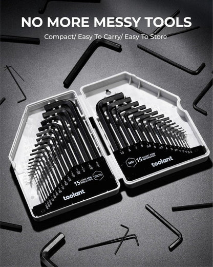 toolant 30-Piece Hex Key Wrench Set, Allen Wrench Set, Metric and SAE Allen Keys, 0.7-10 mm & 0.028-3/8 inch, L-Shaped Hex Key Wrench, Heat-Treated Chrome Vanadium Steel, with Organization.