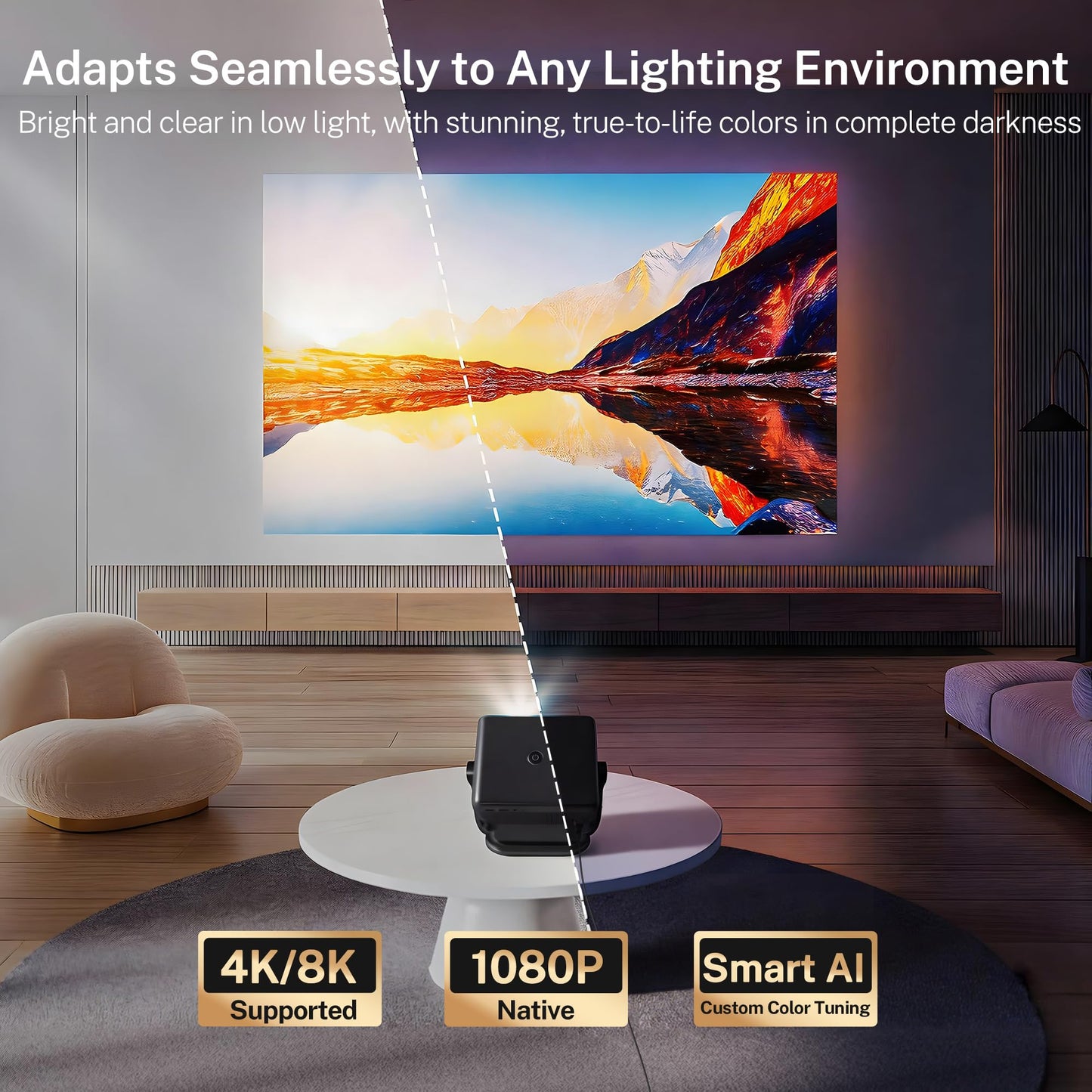 Smart Projector with WiFi 6 and Bluetooth 5.4, 800 ANSI Native 1080P Portable Mini Projector with Auto Focus & Keystone, 360° Rotatable for Bedroom Home Theater Outdoor Movie X6 Black