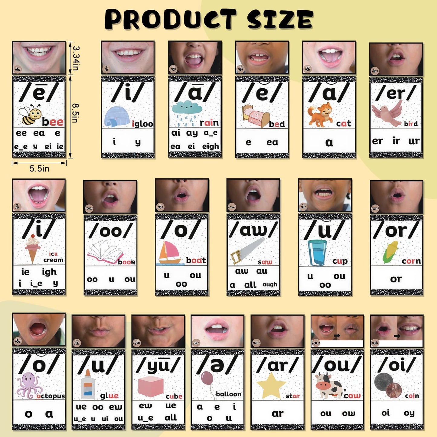 Ireer Composition Book Vowels Sound Wall for Classroom Neutral Phonics Kit, Science of Reading Posters for Classroom Decor, Kindergarten Speech Materials, Phonemic Awareness, Esl Teaching Material