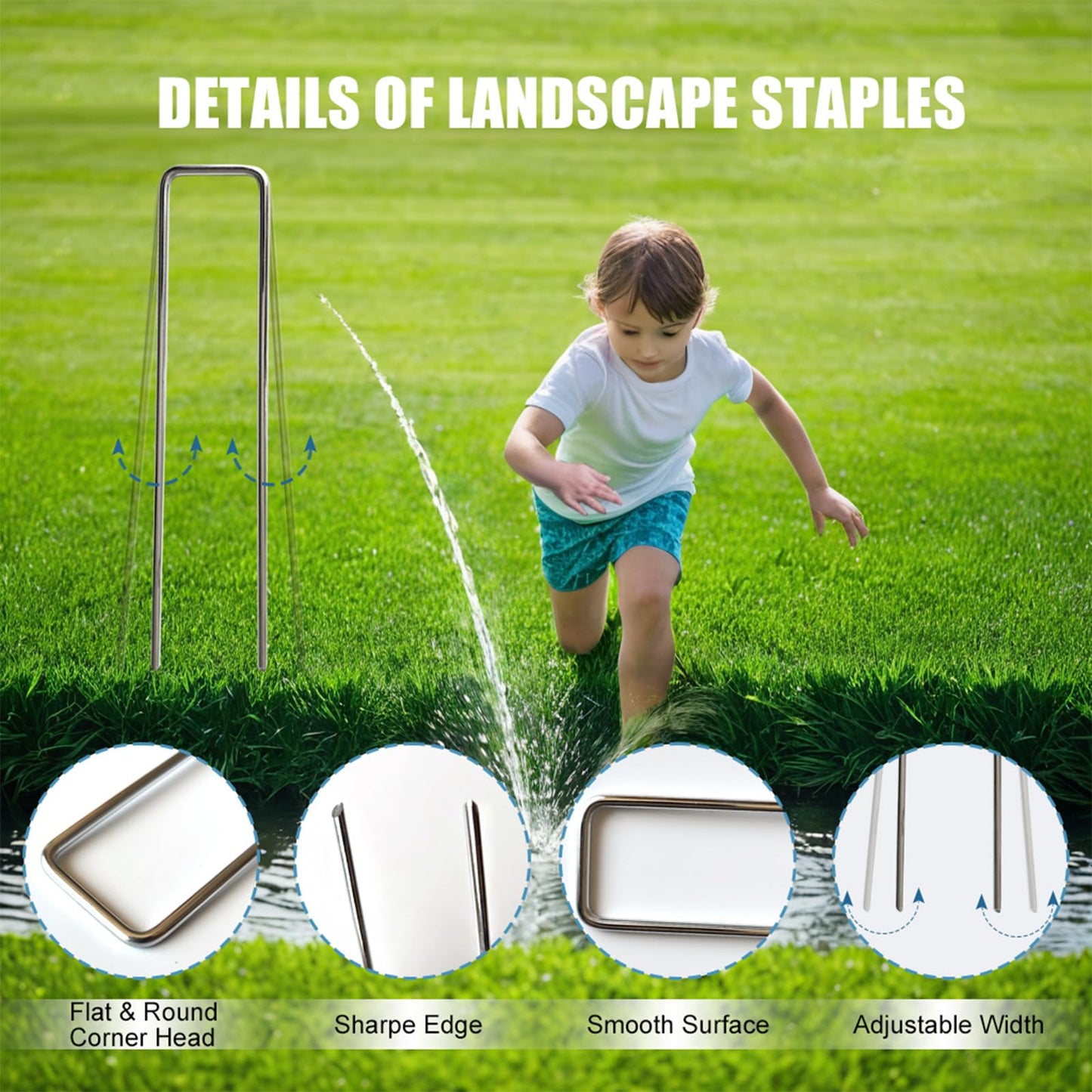 CGAIBE 50 PCS 6 Inches Galvanized Landscape Staples, 50 PCS Gaskets and 1 Pick Hook, Heavy Duty Anti-Rust Garden Stakes for Weeds Barrier Sod Fabric Decorations Ground Cover