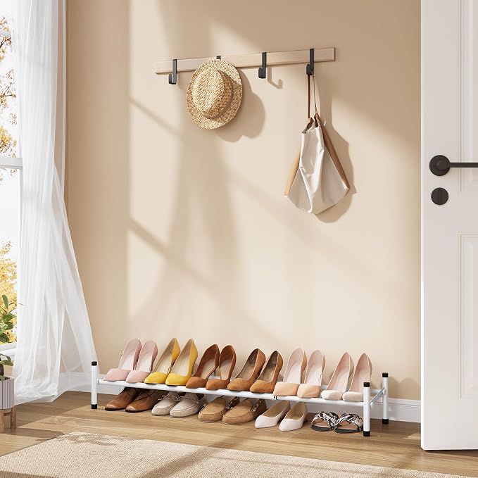 Tajsoon Expandable Shoe Rack for Closet 1 Tier, 28“-41“Adjustable & Stackable Shoe Shelf Storage, Metal Shoe Rack Organizer for Front Door Entrance, Closet, Garage, Entryway, White