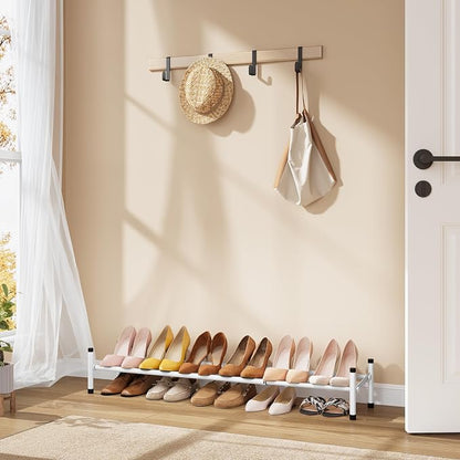 Tajsoon Expandable Shoe Rack for Closet 1 Tier, 28“-41“Adjustable & Stackable Shoe Shelf Storage, Metal Shoe Rack Organizer for Front Door Entrance, Closet, Garage, Entryway, White